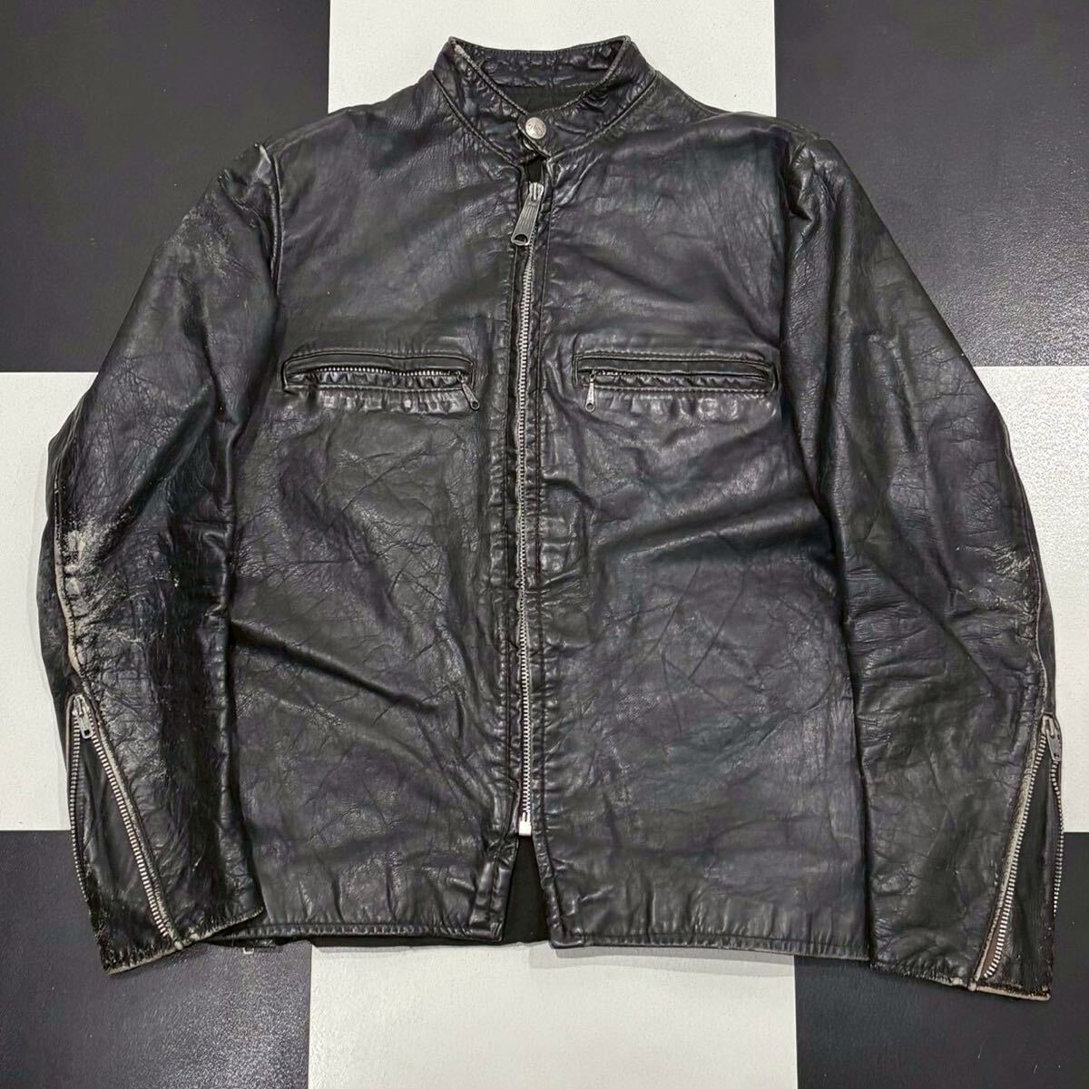 31】 70s vintage BROOKS シングル ライダース レザー ジャケット TALON タロン ブルックス leather jacket ブラック 黒 black ビンテージ