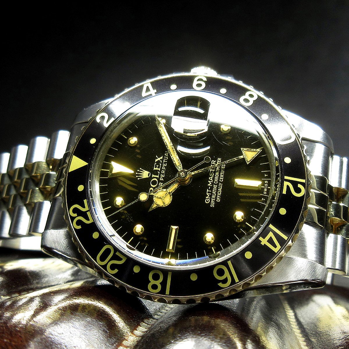 ロレックス 1979年 ヴィンテージ 16753 GMTマスター ブラック文字盤 フジツボ 自動巻 時計 SS YG 62番 オールトリチウム R112