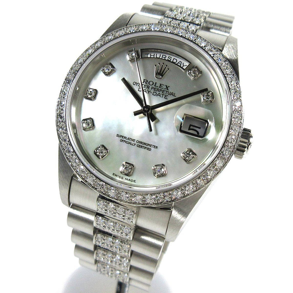 ロレックス 18346NG デイデイト36 プラチナ シェル10P 純正ダイヤベゼル 純正センターダイヤ メンズ 自動巻 時計 メーカーOH済 R88