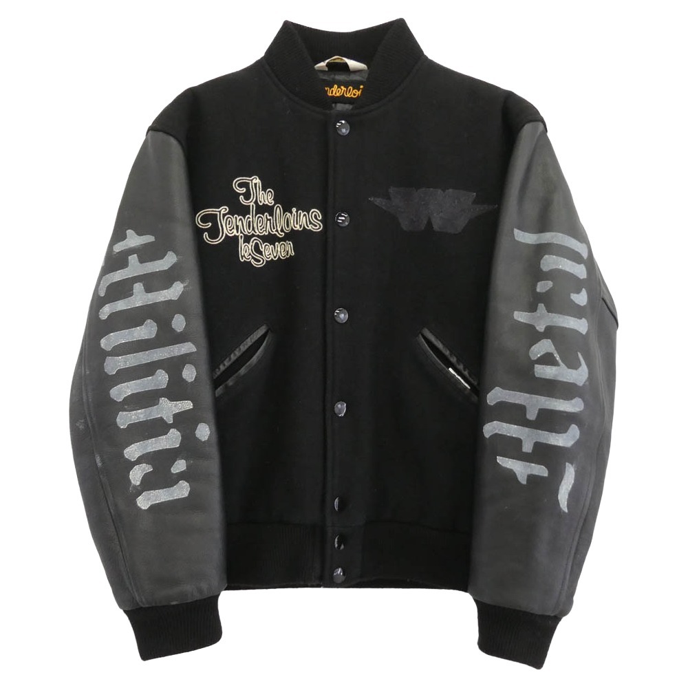 TENDERLOIN テンダーロイン × Rats ラッツ × WTAPS ダブルタップス レザー切替 バーシティ ジャケット スタジャン ブラック系 L【中古】