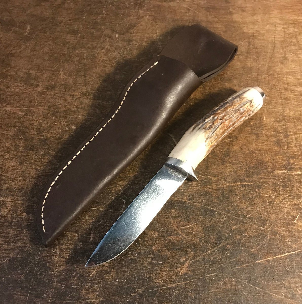AB-0903 GERBER PORTLAND ORE 鹿角 USA フィッシングナイフ サバイバルナイフ フィッシング サバイバル ナイフ 革 皮 鞘 253g/くMAら
