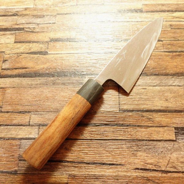 大竹 出刃包丁 研ぎ済 木製口輪 ハガネ 片刃 140mm