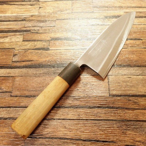 竹晃 出刃包丁 研ぎ済 水牛柄 刃厚 別打 ハガネ 片刃 170mm