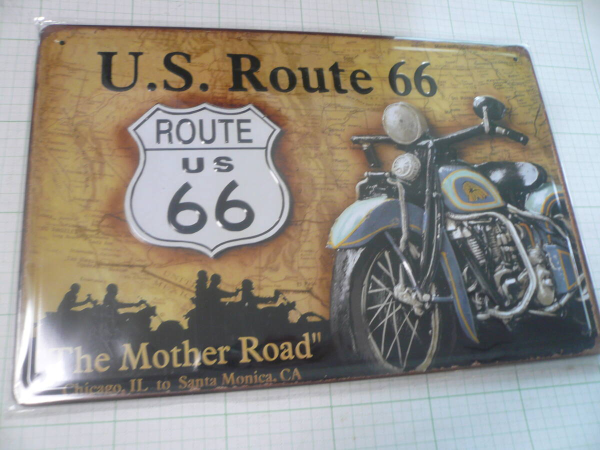 即決有　ルート66ROUTE66　クラッシックハーレーダビッドソン Classic Harley-Davidson　レリーフ　ブリキ看板プレートPlate 送料330円~