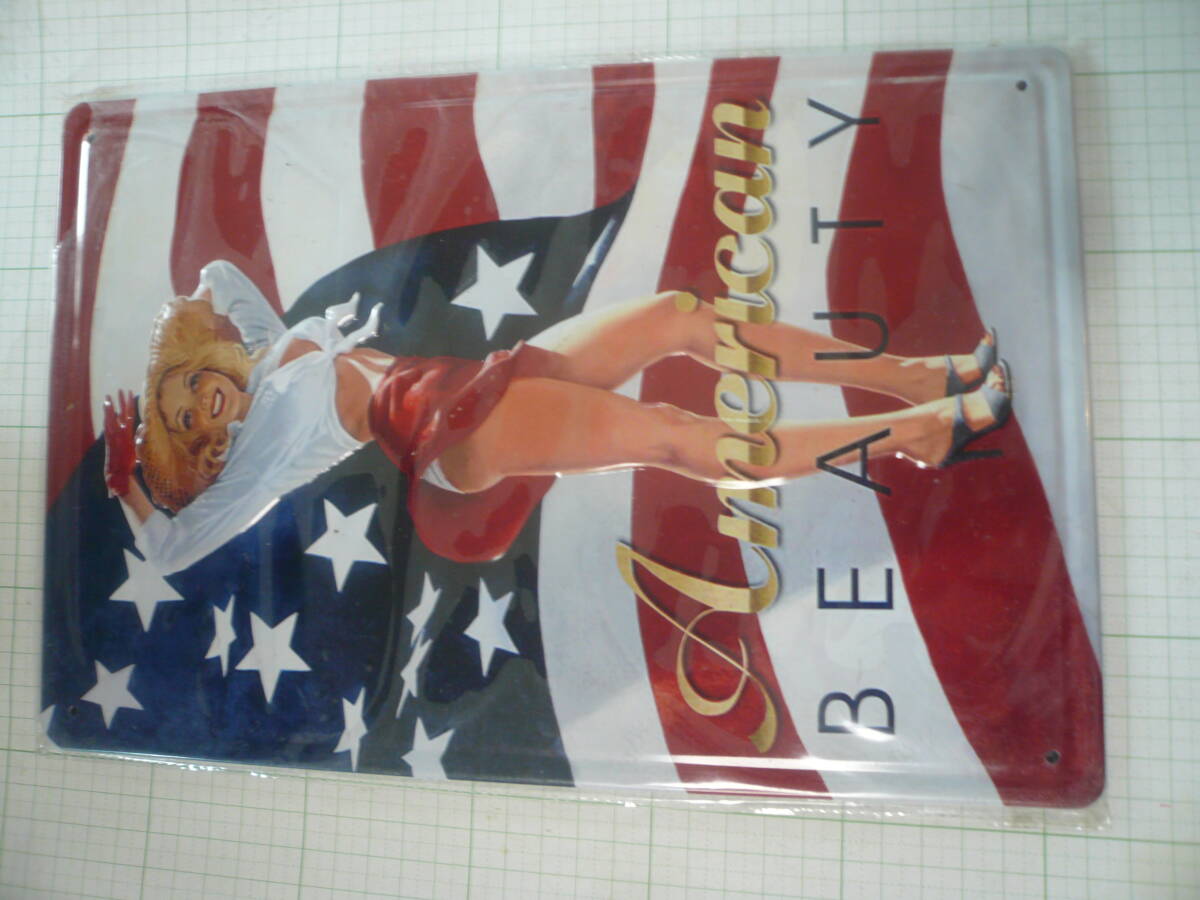 即決有　American BEAUTY　美しいアメリカ　レリーフ　ブリキ看板プレートPlate 送料330円~