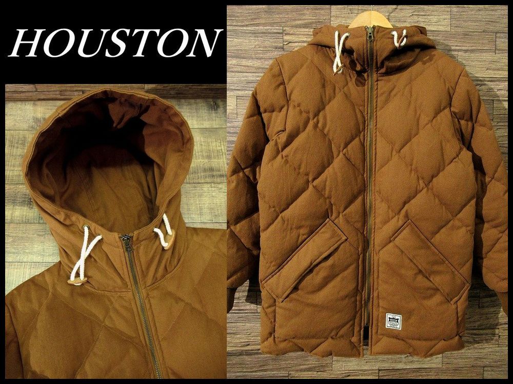 送無 参考定価 約25,000円 美品 HOUSTON ヒューストン 50324 ダイヤ キルティング フーデッド ダウン ジャケット コート 茶 ブラウン M