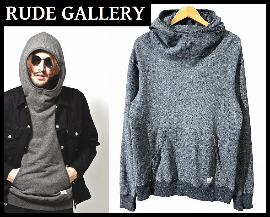 送無 希少 16ss RUDE GALLERY BLACK REBEL ルードギャラリー ブラックレベル 先染め加工 ハイネック スウェット フーディー パーカー M