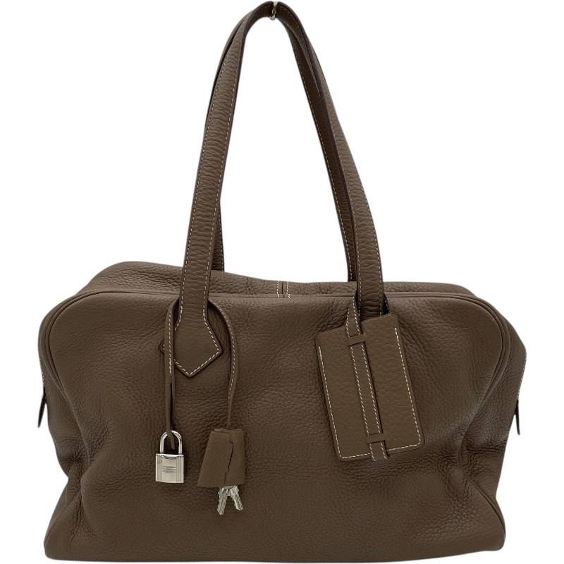 エルメス HERMES ヴィクトリア35 □L刻 エトゥープ SV金具 トリヨン ハンドバッグ レディース 中古
