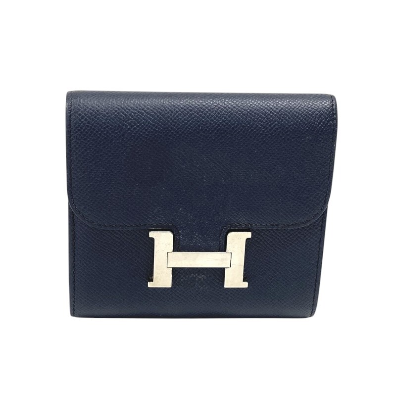 エルメス HERMES コンスタンスウォレット C刻 ブルーインディゴ×トスカ シルバー金具 エプソン 二つ折り財布 レディース 中古