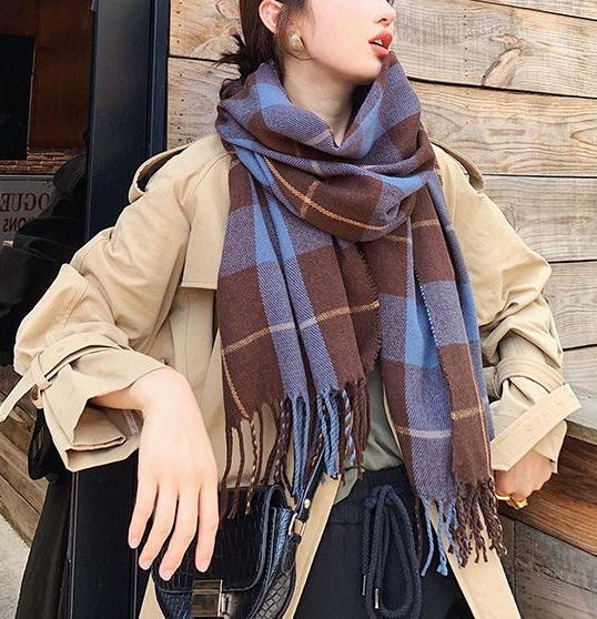 SALE☆カシミア100％英国”New19FW☆新作Tartan-check”茶青〇*:..azu00c