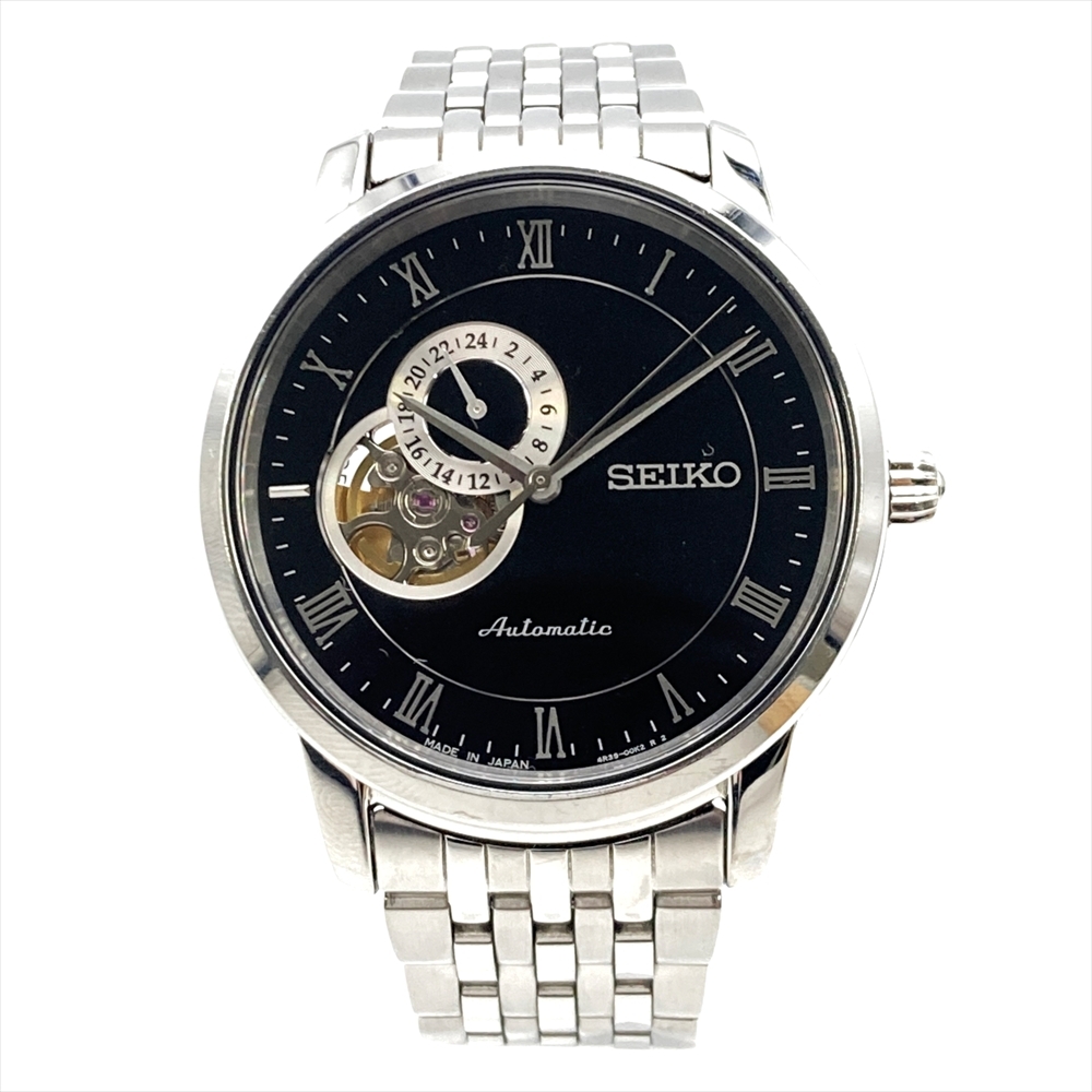 セイコー SEIKO 4R39-00M0 プレサージュ 腕時計 自動巻 ブラック文字盤 SS 稼働品 メンズ