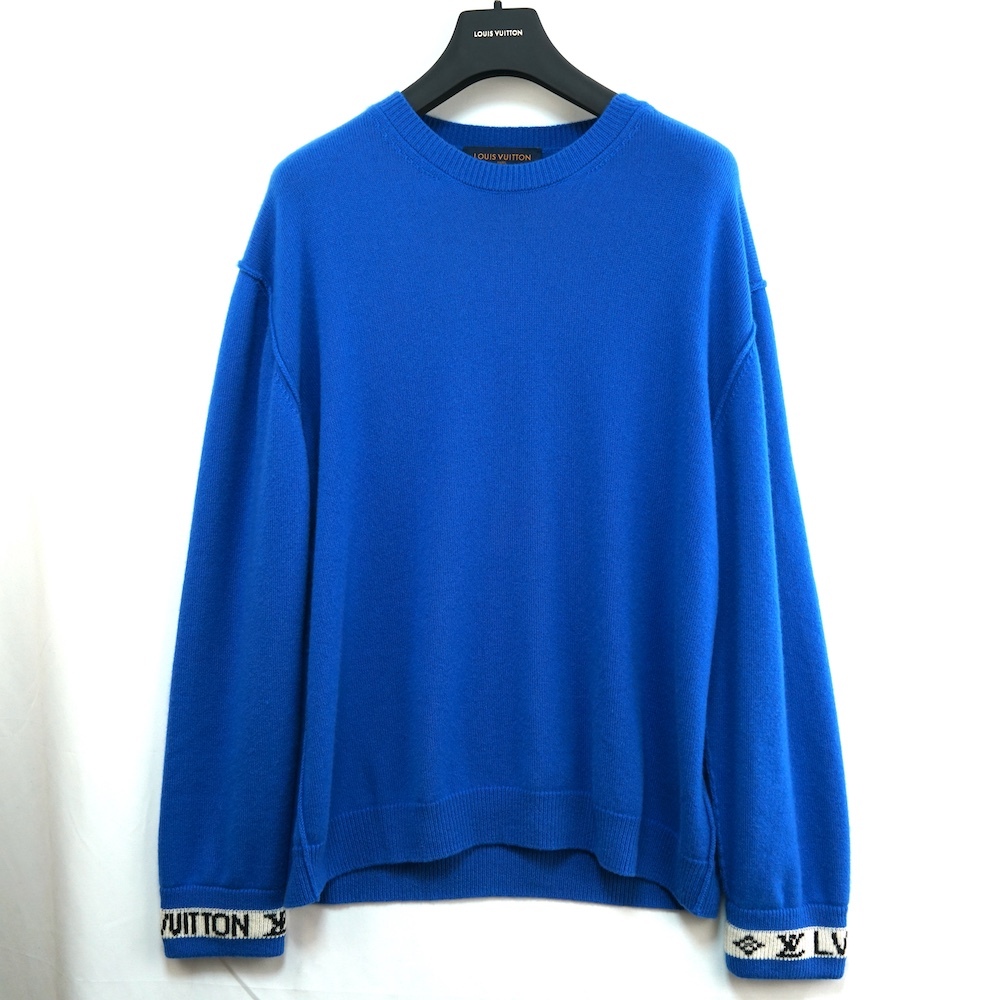 LOUIS VUITTON ルイヴィトン カシミヤ クルーネック ニット セーター XXLサイズ ブルー 袖 ロゴ モノグラム RM212 GJ9 HLN82W