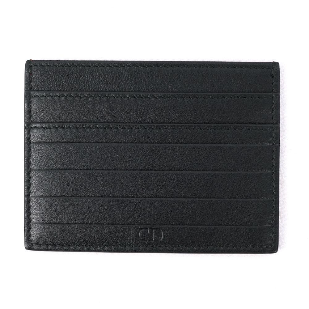 DIOR HOMME ディオールオム レザー ツートーン カードケース ボーダーデザイン ブラック レッド ４枚ポケット 10‐BO-0127