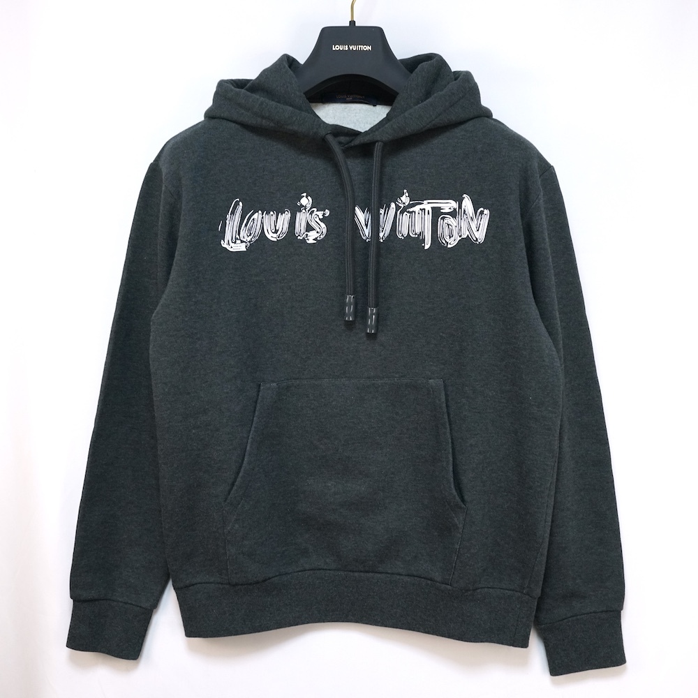 LOUIS VUITTON Latest Dark Grey Printed Logo Hoodie ルイヴィトン ダークグレー プリント ロゴ フーディー Sサイズ RM241MQ UYR HQY47W