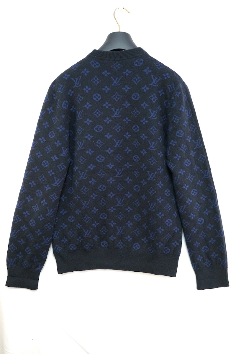 19AW LOUIS VUITTON ルイヴィトン ハーフアンドハーフ モノグラム クルーネック ニット 切り替え セーター カシミヤ ブラック ブルー sizeL