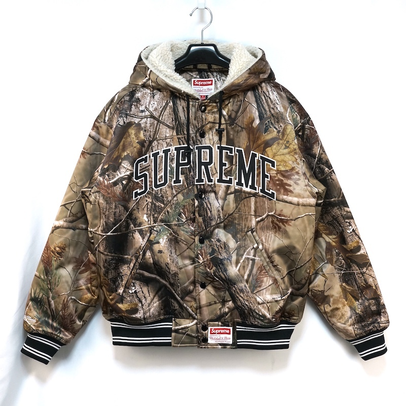 Supreme Mitchell & Ness シュプリーム x ミッチェルアンドネス ラインド フーデッド サテン バーシティジャケット リアルツリー AP カモ S
