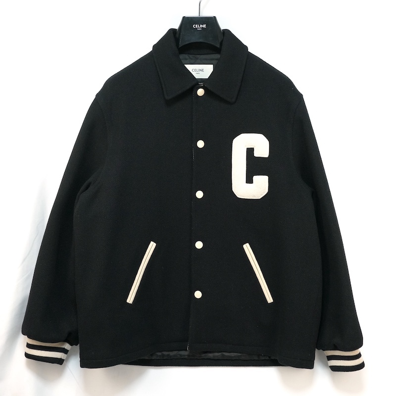 24SS CELINE BASEBALL TEDDY JACKET セリーヌ ベースボール テディブルゾン ジャケット ブラック 46サイズ 2V02K896C.38NO
