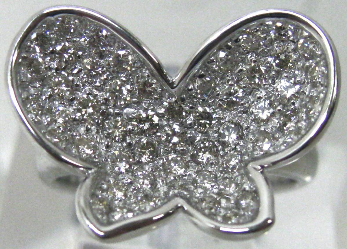 【東京 谷中 質屋おぢさん】極美品K18WG18金ホワイトゴールド蝶柄パヴェダイヤ0.90ct サイズ#12