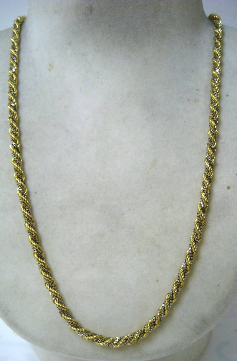 【東京 谷中 質屋おぢさん】極美品 750 18金とホワイトゴールドのロープデザインの ネックレス 60cm