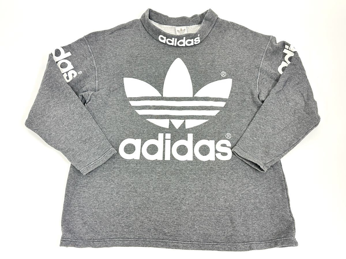 90's 80's L〜O トレフォイルロゴ モックネック スウェットシャツ トレーナー アディダス グレー スウェット adidas 古着 デサント