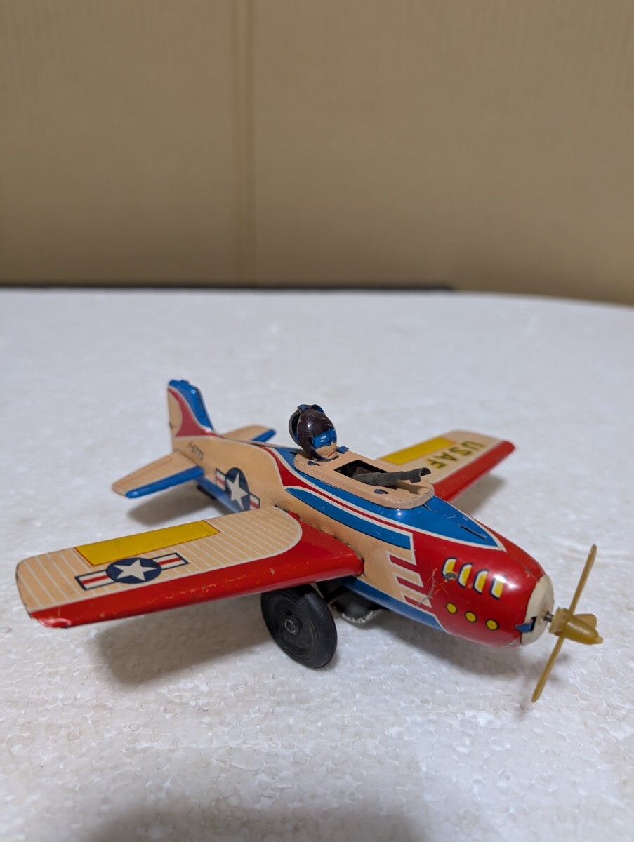 1950年代 当時物 ブリキ玩具 昭和レトロ 米屋玩具 ヨネヤ US戦闘機 USAF MADE IN JAPAN FRICTON MOTOR 飛行機ブリキ