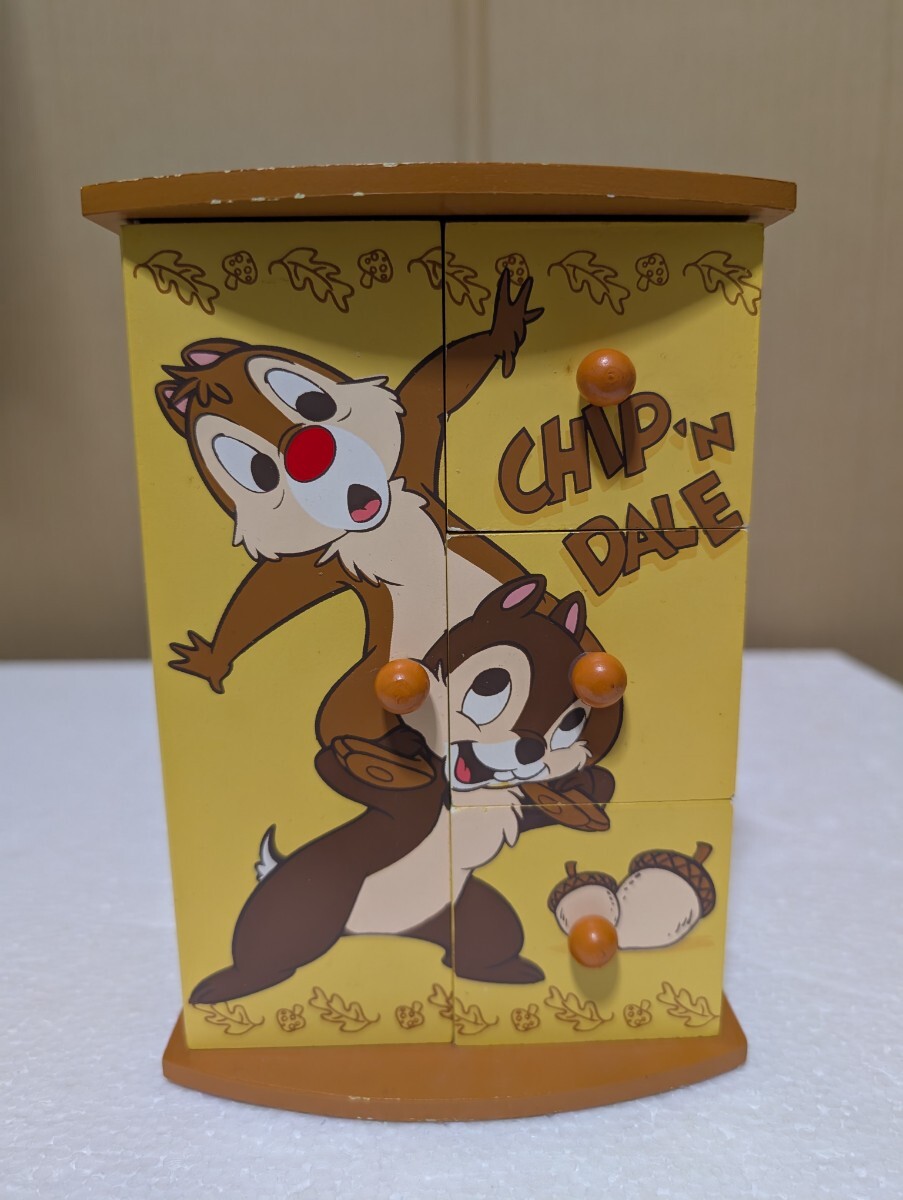 1990年代 DISNEY ディズニー CHIP&DALE チップとデール 木製ミニチェスト 平成レトロ ディズニー 引き出し 縦約17センチ横約12.5センチ