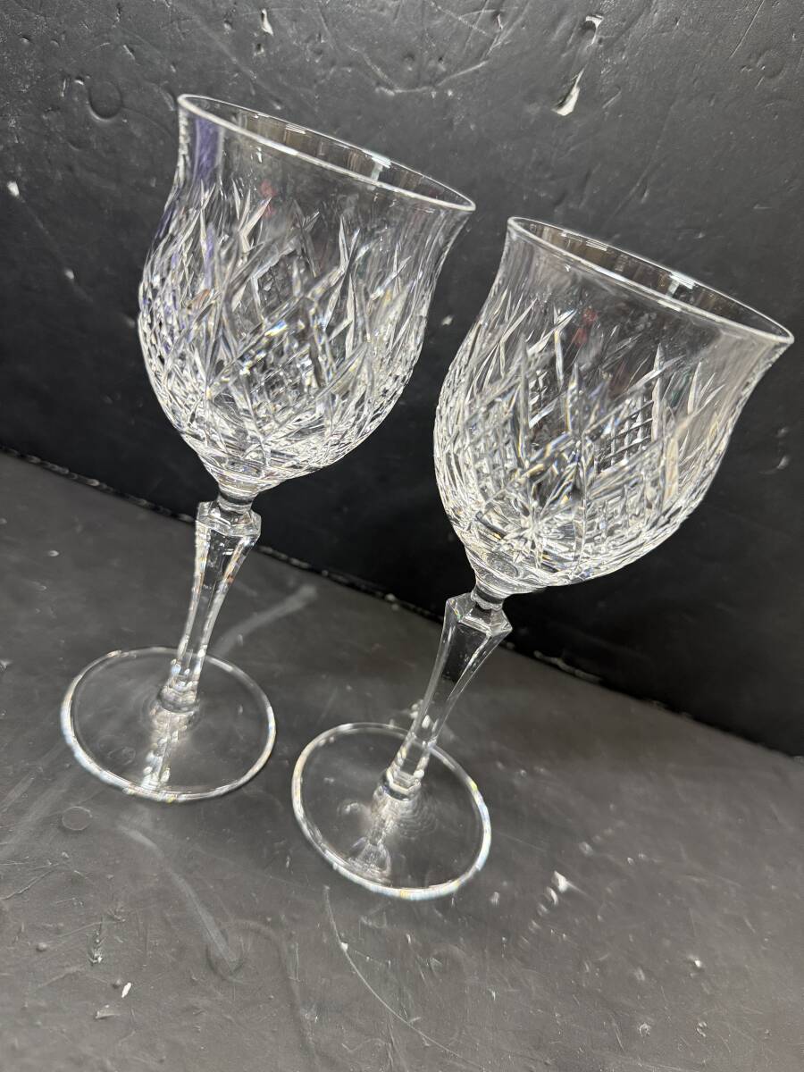 ★コレクター必見 クリスタルガラス ワイングラス 2個 コップ ガラス食器 酒器 茶器 ガラス細工 工芸ガラス コレクション Au75