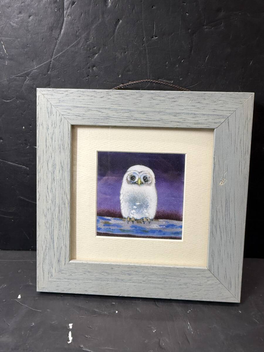 ★コレクター必見 梟 ふくろう 七宝？ 額装 18㎝×18㎝ インテリア オブジェ 飾り 工芸品 コレクション Au198