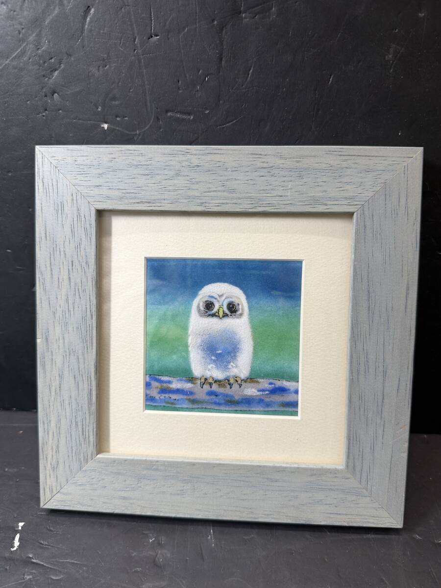 ★コレクター必見 梟 ふくろう 七宝？ 額装 18㎝×18㎝ インテリア オブジェ 飾り 工芸品 コレクション Au199