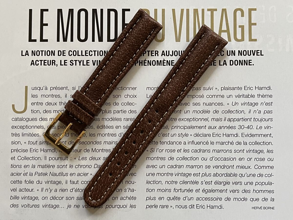 16mmユーロストックfromフランス　レザー時計ベルト　ブラウン　ピッグレザー　メーカー在庫未使用デッドストック品　ヴィンテージ E16-1