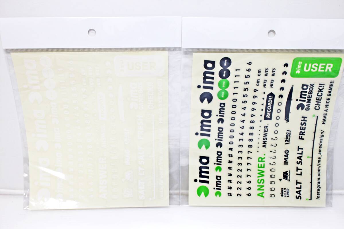 ★未使用品！ ima/アムズデザイン アソートステッカー ネイビー × ライム、ホワイト 二枚セット！180mm×160mm シーバス タックルボックス