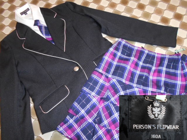 C44:PERSONS FLIPWEARパーソンズ 子供フォーマルスカートスーツ　チョータイ　ブラウス　４点組　黒　16０　入学式卒業式七五三
