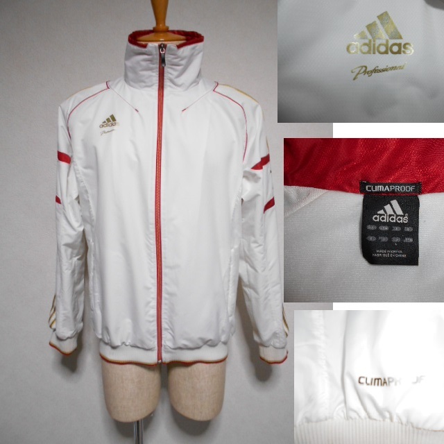 ADIDAS PROFESSIONAL　CLIMAPROOFアディダスプロフェッショナル　ベースボール　ウインドブレーカー　ナイロンジャンバー　L　白赤金黒