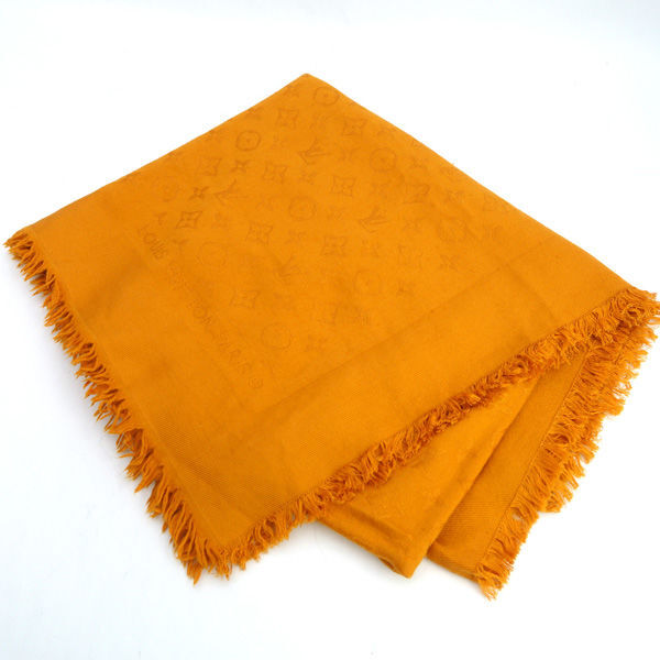 ★ ルイヴィトン モノグラム ストール ショール オレンジ シルク ウール M71342 (0220546844)