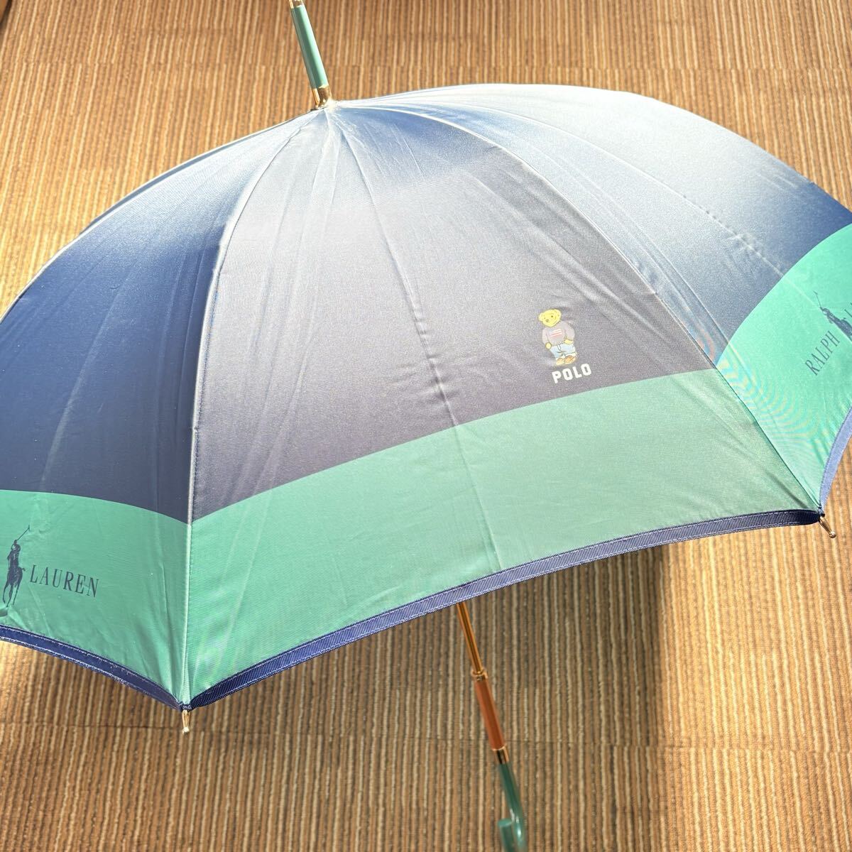 polo Ralph Lauren ポロラルフローレン　ポロベア　ロゴ　長傘　雨傘　メンズ　レディース　ネイビー×グリーン