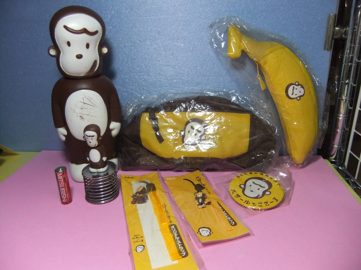 バザールでござーる　NEC　非売品グッズ　７点まとめて　1991　昭和 レトロ　ビンテージ　ノベルティ　看板　貯金箱　パソコン　企業キャラ