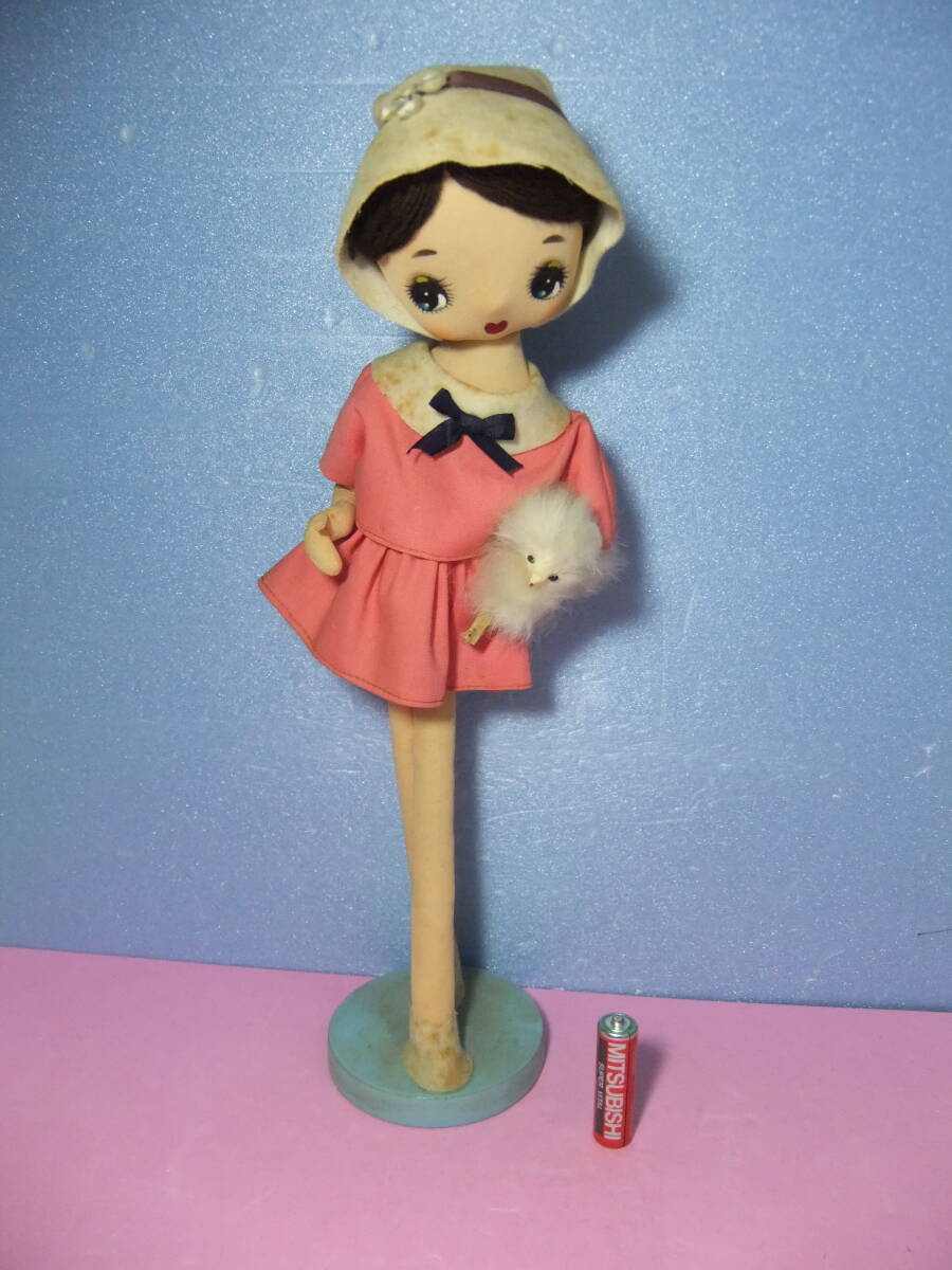 スピッツと女の子　昭和レトロ　人形　ぬいぐるみ　ビンテージ　当時もの　女の子　着せ替え　レトロポップ　ファンシー　内藤ルネ　リボン