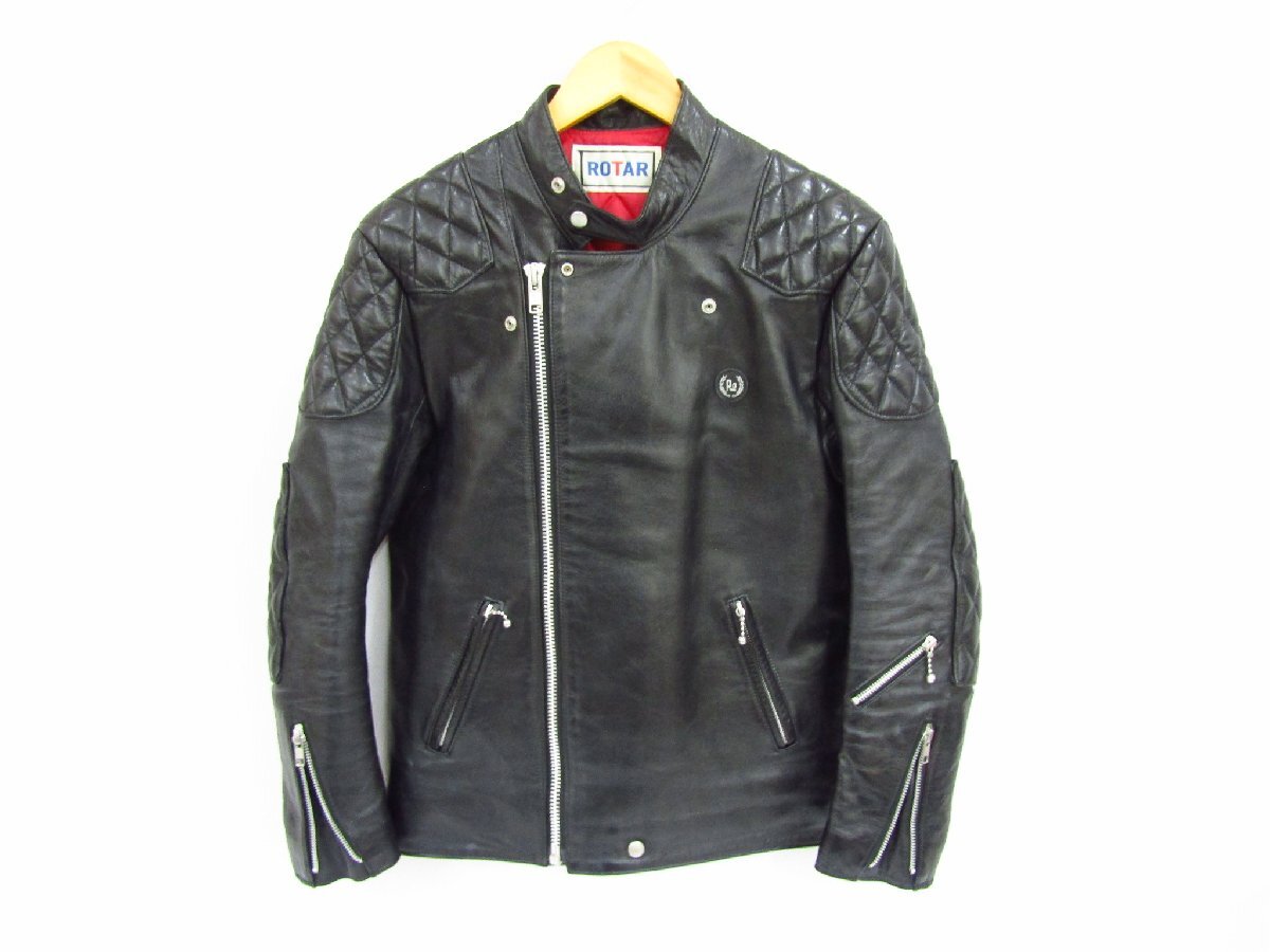 ROTAR ローター RT13511002 牛革 リアルレザー GT ダブルライダース キルティング スタンドカラー ブラック Mサイズ 中古品 ◆101322