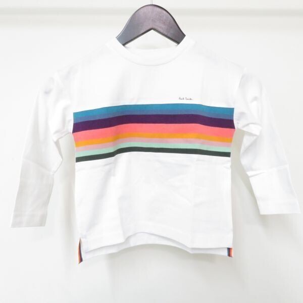 衣服◆PaulSmith ポールスミス ストライプ切替 ルーズ長袖Tシャツ ジュニア キッズ 3543218 オフホワイト サイズ 110 未使用品 ●AS5914■
