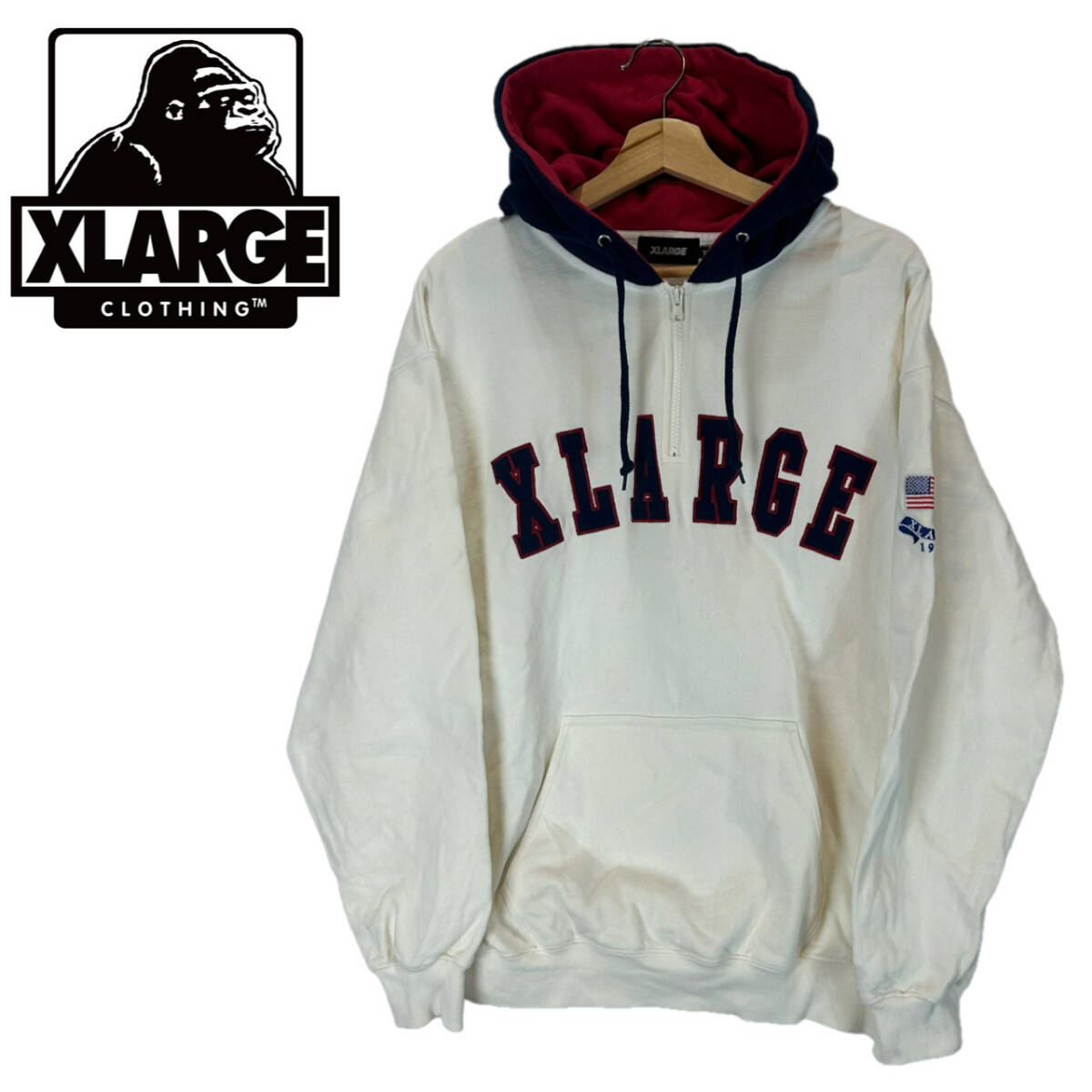 【名作】X LARGE フロントロゴ プルオーバー パーカー サイズM エクストララージ 白
