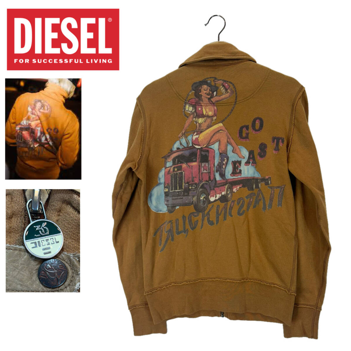 【名作】DIESEL ディーゼル ジップアップ スウェット サイズM 国内正規品 アメリカン プリント vintage ヴィンテージ MA-1 ジャケット
