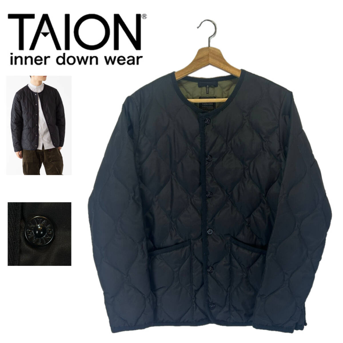 【名作】美品!! TAION タイオン ミリタリー クルーネック ダウンジャケット サイズM ユニセックス TAION-104B2ML-1