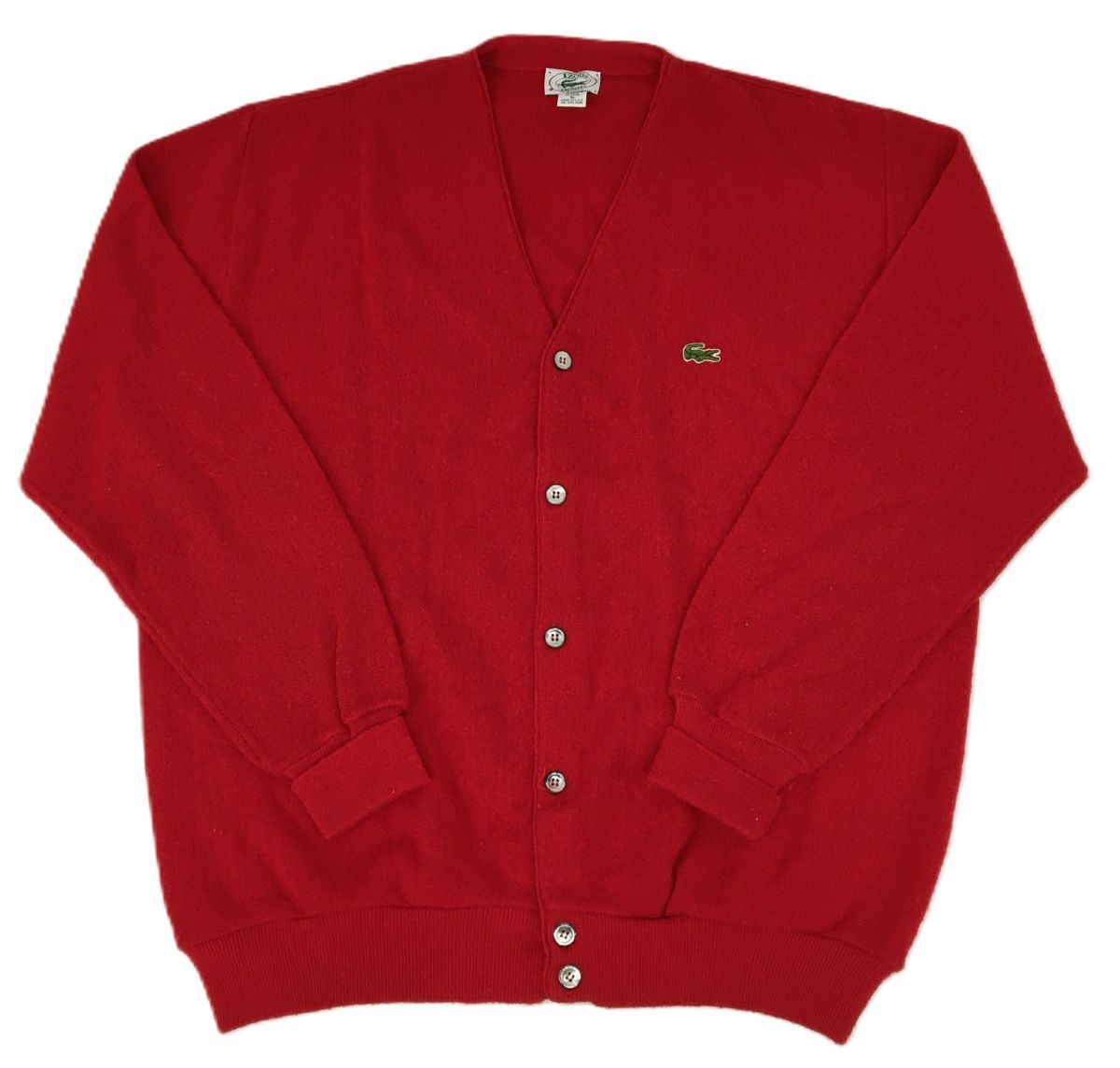 S11-419-129▲【中古/送料無料】IZOD LACOSTE(アイゾッド ラコステ) Vネック アクリル カーディガン セーター レッド 赤 サイズ:XL