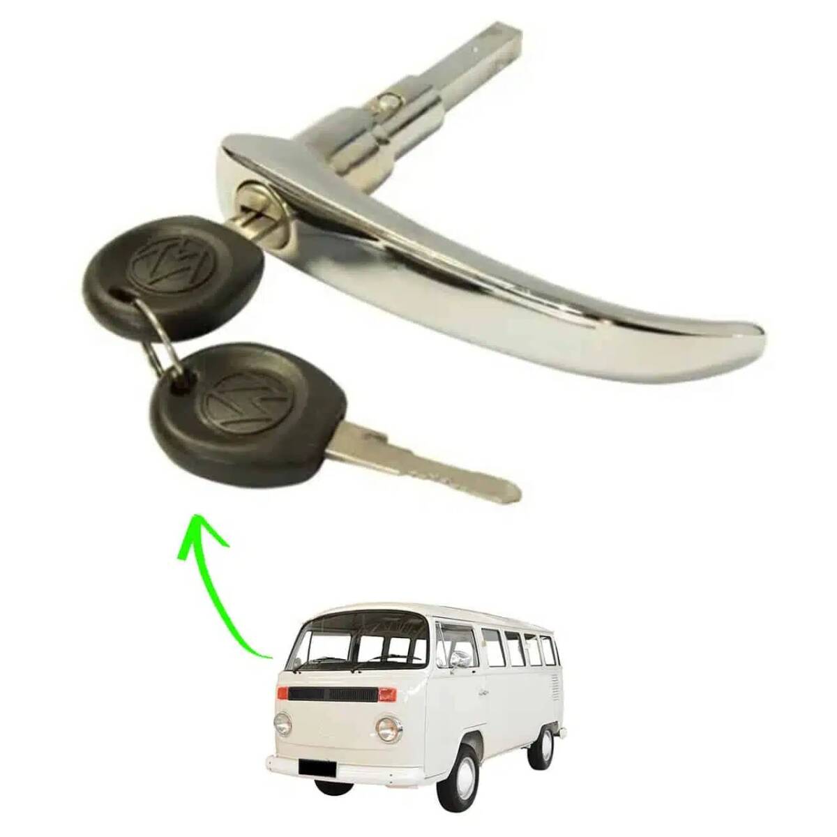 外装 アウター カーゴ ドア ハンドル メッキ クローム スライド ブッシュ無 キー2個付 VW T2 バス コンビ 空冷 トランスポーター 55-79年式
