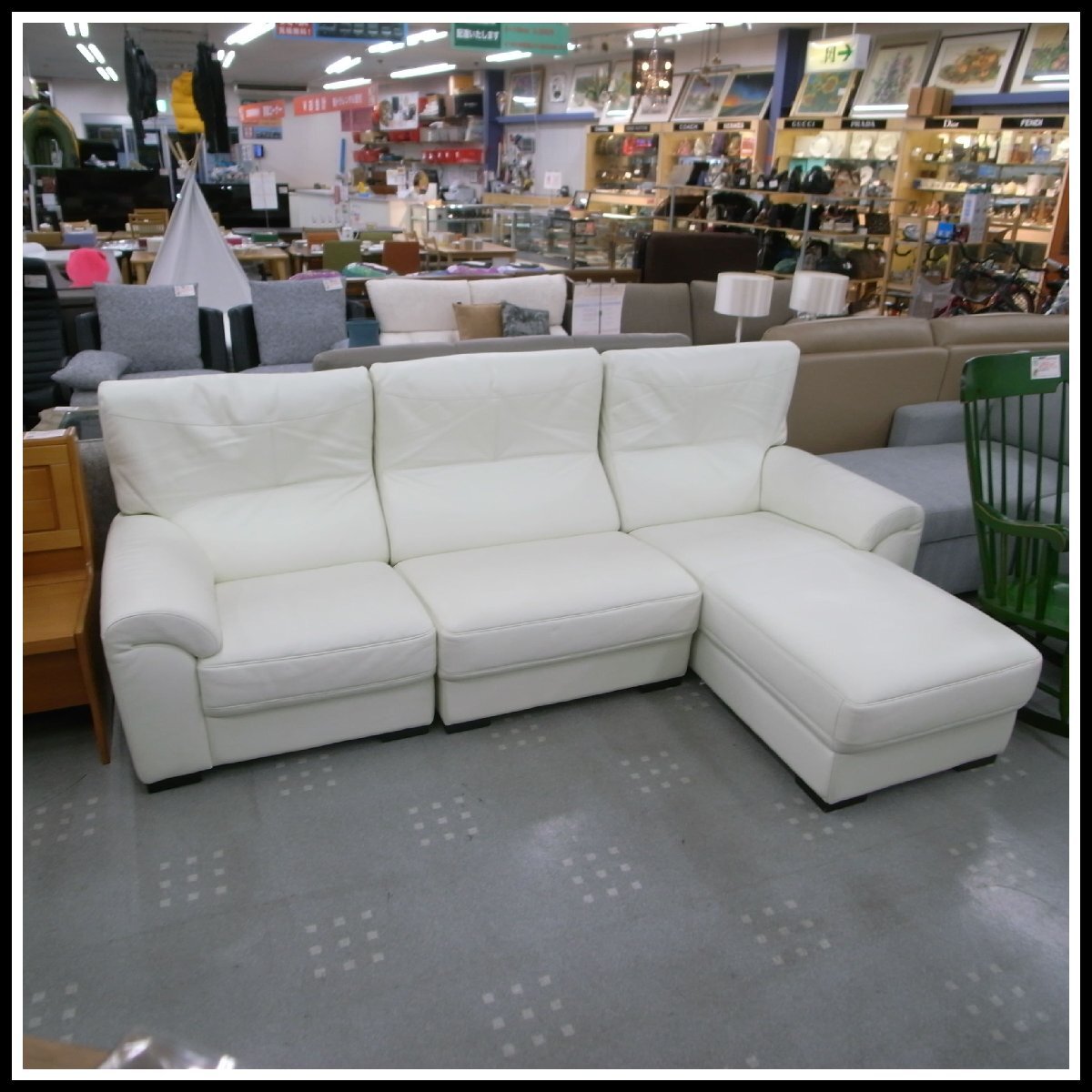 1313T　アクタス ACTUS　ギャラリーM Gallery M　カウチソファ ハイバック　総革張り　ホワイト　全幅250cm　店頭でのお渡し 愛知県半田市