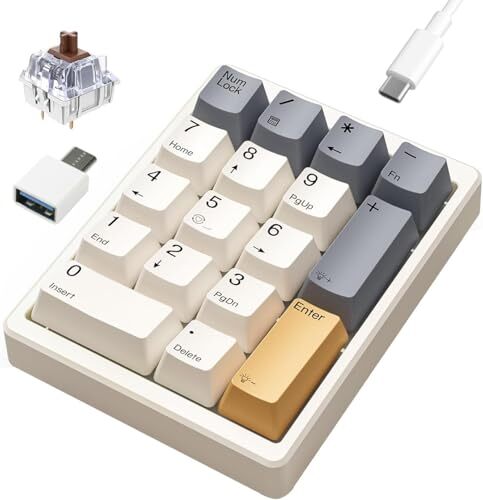 茶 テンキー メカニカルキーボード 17キー テンキーボード [有線/USB Type-C両対応] Type Cミニキーボード付