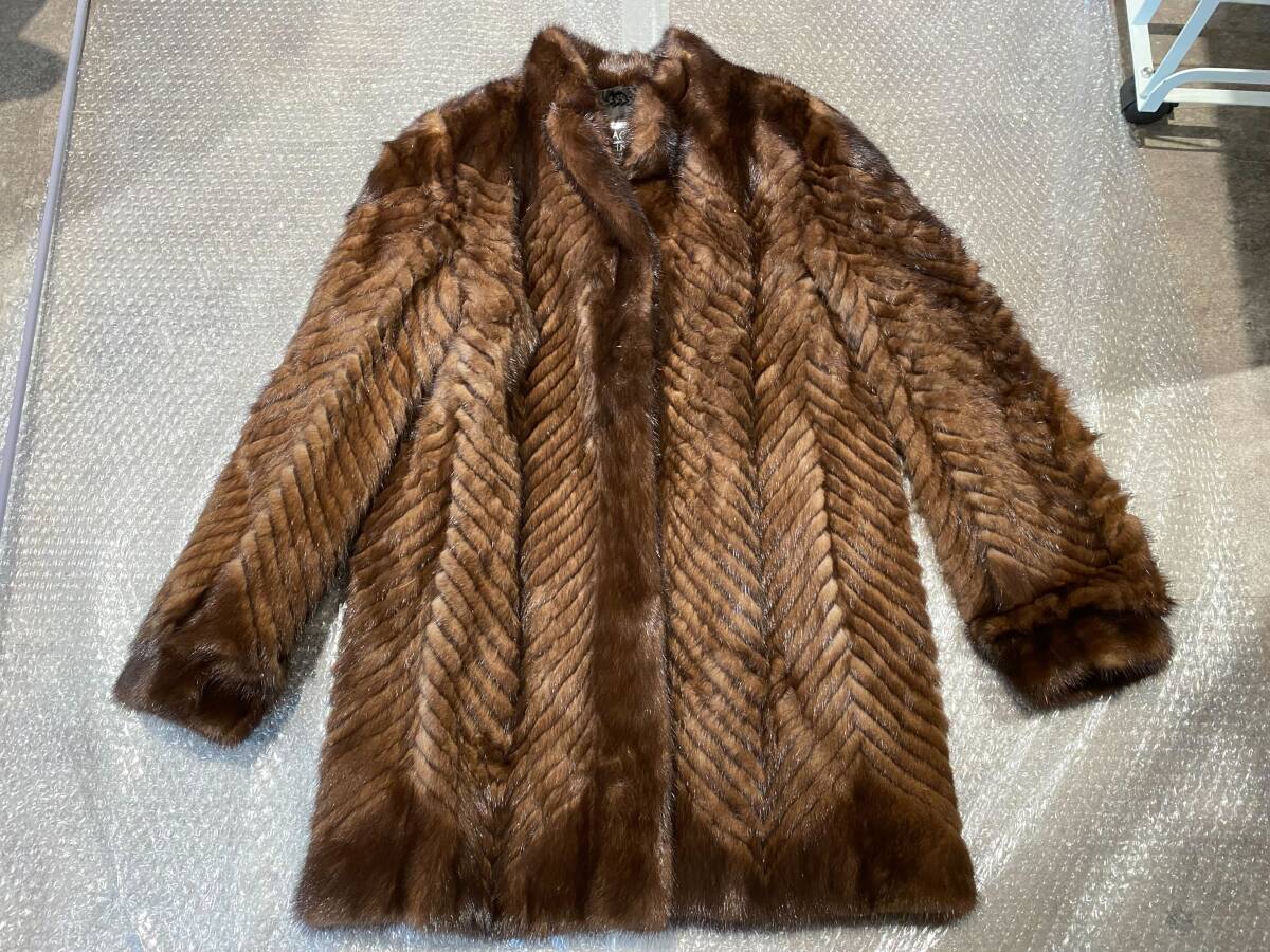 A-13-3【鴇】サガミンク ミンク SAGAMINK ブラウン 毛皮 ファー コート アウター 冬 9号 着丈約75cm レディース