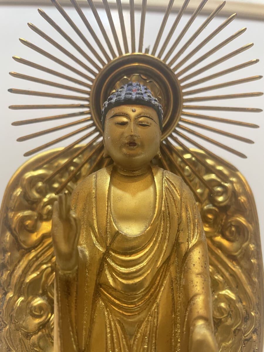 【純金 肌本粉】 西用立弥陀 仏像 四.五号 中七重台座 金蓮華 浄土真宗本願寺派 阿弥陀如来像 仏教美術 工芸品 供養 仏具 縁起物 未使用