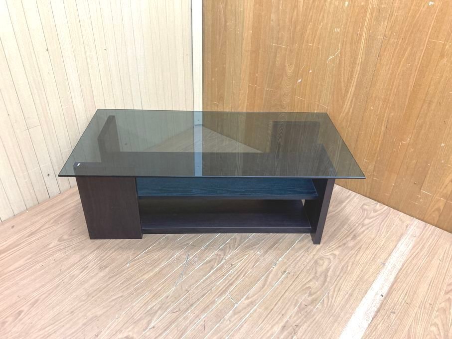 6U002 東谷株式会社　センターテーブル　SO-100　ブラウン　茶　強化ガラスローテーブル　