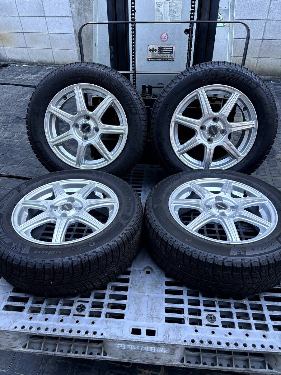 アルミホイール スタッドレスタイヤ 4本セット　4穴 15インチ 15×5.5J オフセット42　ミシュラン X-ICE3+ 185/65/R15 2018年製 No.111